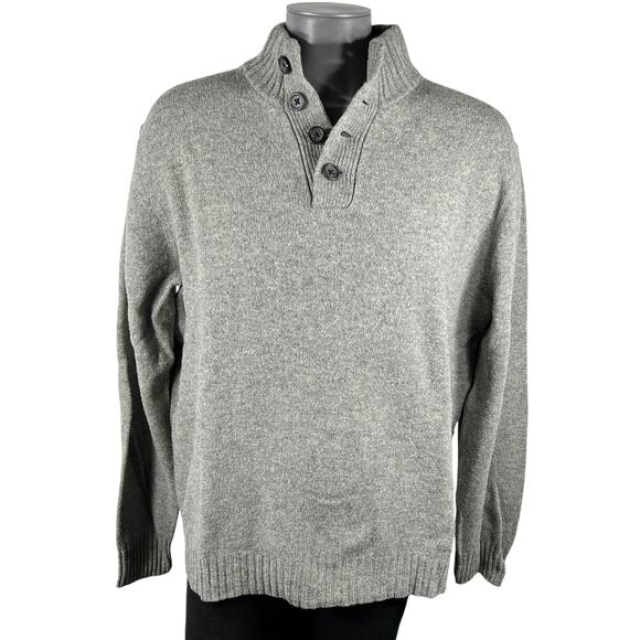 Express Lambs Wool Sweater Men's XL Gray Henley Style Neck Preppy Minimalist - Picture 1 of 12